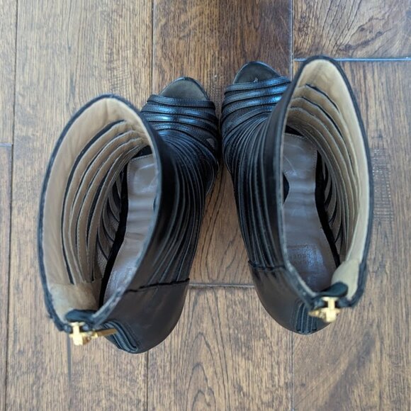 Herve Leger Mesh and Leather Peep Toe Booties Size 37 - Picture 5 of 6